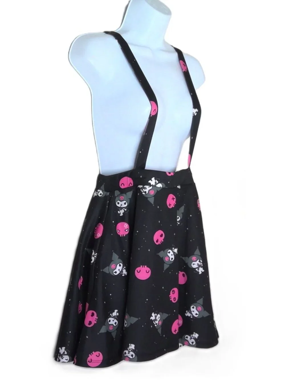 Hot Topic Sanrio Kuromi Suspender Skirt Black Pink & White Strappy Adjustable M